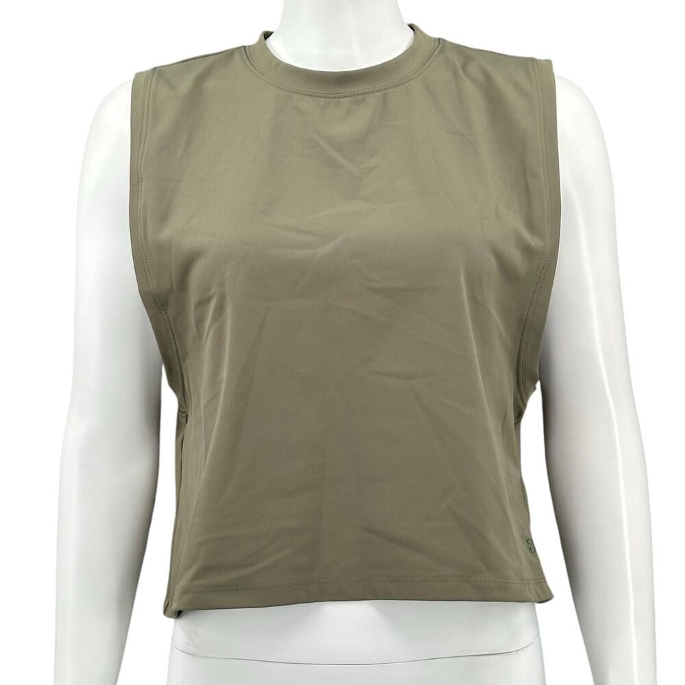 Albion Top Womens Small Olive‎ Green Muscle Tank Crop Stretch Sleeveless Boxy